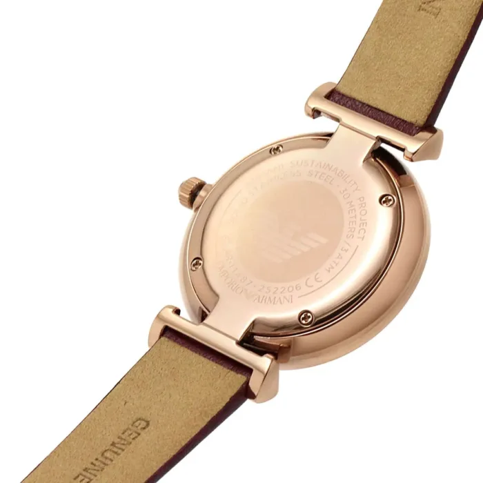 Emporio Armani Gianni T Bar Crystals Maroon Dial Maroon Leather Strap Watch for Women - AR11487 - Image 7
